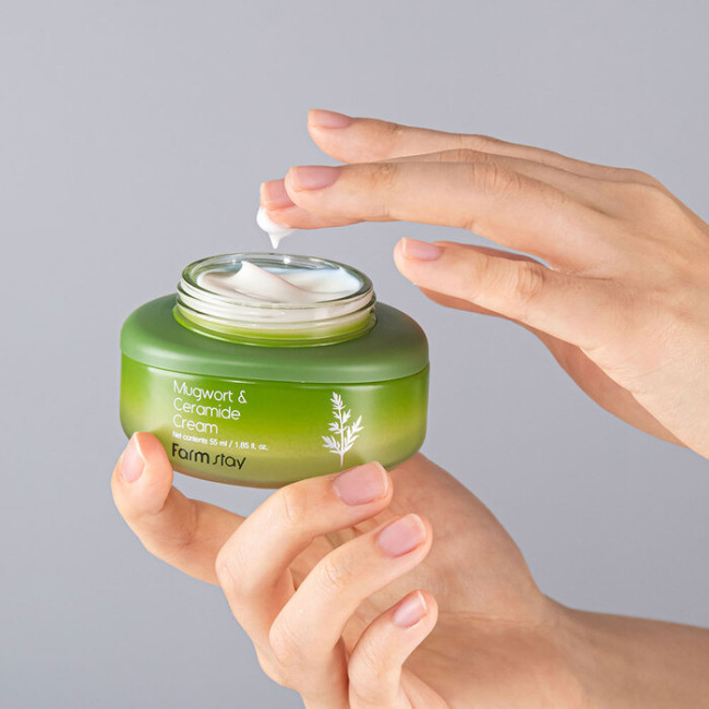 Зволожуючий крем для обличчя з екстрактом полину і керамідами Farmstay Mugwort&Ceramide Cream 55ml, фото 3 Зволожуючий крем для обличчя з екстрактом полину і керамідами Farmstay Mugwort&Ceramide Cream 55ml, фото 3